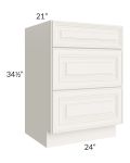 Cambridge Antique White Glaze 24" 3-Drawer Vanity Base Cabinet