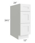 Southport White Shaker 12" 3-Drawer Base Cabinet