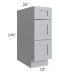 Asheville Grey Shaker 12" 3-Drawer Base Cabinet