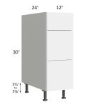 Milan White Gloss 12" 3-Drawer Base Cabinet