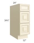 Phoenix Cream Glaze 12" 3-Drawer Base Cabinet