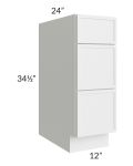 Township White 12" 3-Drawer Base Cabinet
