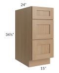 Asheville Rift Oak Shaker 15" 3-Drawer Base Cabinet