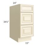 Phoenix Cream Glaze 15" 3-Drawer Base Cabinet