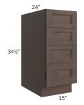 Tuscan Kona Brown 15" 4-Drawer Base Cabinet