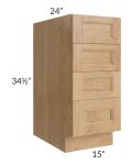 Tuscan Timber 15" 4-Drawer Base Cabinet