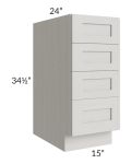 Midtown Light Grey Shaker 15" 4-Drawer Base Cabinet