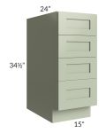Midtown Pistachio Green Shaker 15" 4-Drawer Base Cabinet