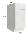 Palisades White 15" 3-Drawer Base Cabinet 