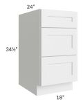 Southport White Shaker 18" 3-Drawer Base Cabinet