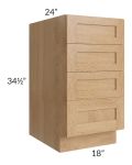 Midtown Timber Shaker 18" 4-Drawer Base Cabinet