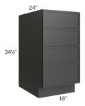 Vienna Black 18" 4-Drawer Base Cabinet