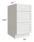 Palisades White 18" 3-Drawer Base Cabinet 