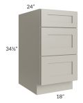 Stratton Light Grey Shaker 18" 3-Drawer Base Cabinet