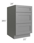 Stratton Dark Grey Shaker 21" 3-Drawer Base Cabinet