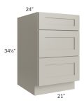 Stratton Light Grey Shaker 21" 3-Drawer Base Cabinet