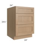 Asheville Rift Oak Shaker 24" 3-Drawer Base Cabinet