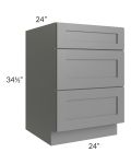 Stratton Dark Grey Shaker 24" 3-Drawer Base Cabinet