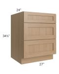 Asheville Rift Oak Shaker 27" 3-Drawer Base Cabinet