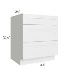 Brighton White Shaker 30" 3-Drawer Base Cabinet