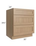 Asheville Rift Oak Shaker 30" 3-Drawer Base Cabinet