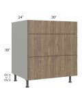 Milan Pecan 30" 3-Drawer Base Cabinet