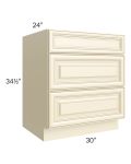 Phoenix Cream Glaze 30" 3-Drawer Base Cabinet