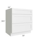 Asheville White Shaker 33" 3-Drawer Base Cabinet