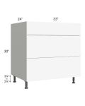 Milan White Matte 33" 3-Drawer Base Cabinet