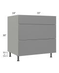 Milan Grey Gloss 33" 3-Drawer Base Cabinet