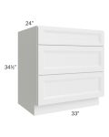 Bayville White 33" 3-Drawer Base Cabinet