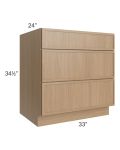 Township Rift Oak 33" 3-Drawer Base Cabinet