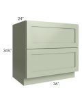 Midtown Pistachio Green Shaker 36" 2-Drawer Base Cabinet