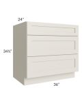 Asheville Cloud Shaker 36" 3-Drawer Base Cabinet 