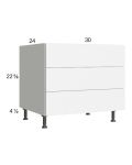 Euro Gloss White 30" 3-Drawer Desk Base Cabinet
