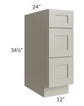 Kingston Pearl Grey Shaker 12" 3-Drawer Base Cabinet