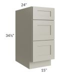 Kingston Pearl Grey Shaker 15" 3-Drawer Base Cabinet