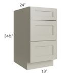 Kingston Pearl Grey Shaker 18" 3-Drawer Base Cabinet