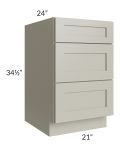 Kingston Pearl Grey Shaker 21" 3-Drawer Base Cabinet