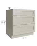 Kingston Pearl Grey Shaker 33" 3-Drawer Base Cabinet