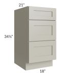Kingston Pearl Grey Shaker 18" 3-Drawer Vanity Base Cabinet