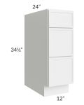 Metro White 12" 3-Drawer Base Cabinet