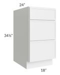 Metro White 18" 3-Drawer Base Cabinet