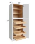 Metro White 30x90x24 Wall Pantry Cabinet with 4 Rollout Trays