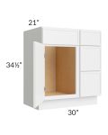 Metro White 30" Vanity Base Cabinet (Drawers on Right)