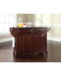 LaFayette Solid Black Granite Top Kitchen Island in Vintage Mahogany Finish