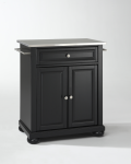 Alexandria Stainless Steel Top Portable Kitchen Island in Black Finish