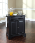 LaFayette Solid Black Granite Top Portable Kitchen Island in Black Finish