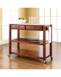 Natural Wood Top Kitchen Cart/Island With Optional Stool Storage in Classic Cherry Finish