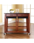 Solid Black Granite Top Kitchen Cart/Island in Classic Cherry Finish With 24" Cherry Upholstered Saddle Stools